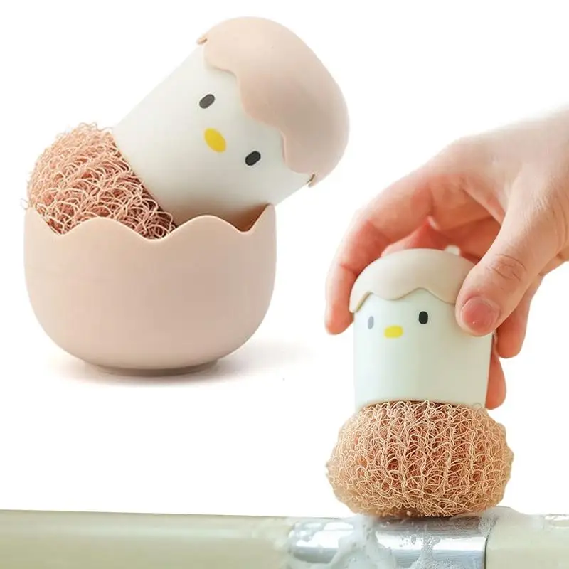 Cute Dishwashing Fiber Ball Detachable Kitchen Pot Cleaning Brush Kitchen Fiber Washing Ball With Handle Household Gadgets