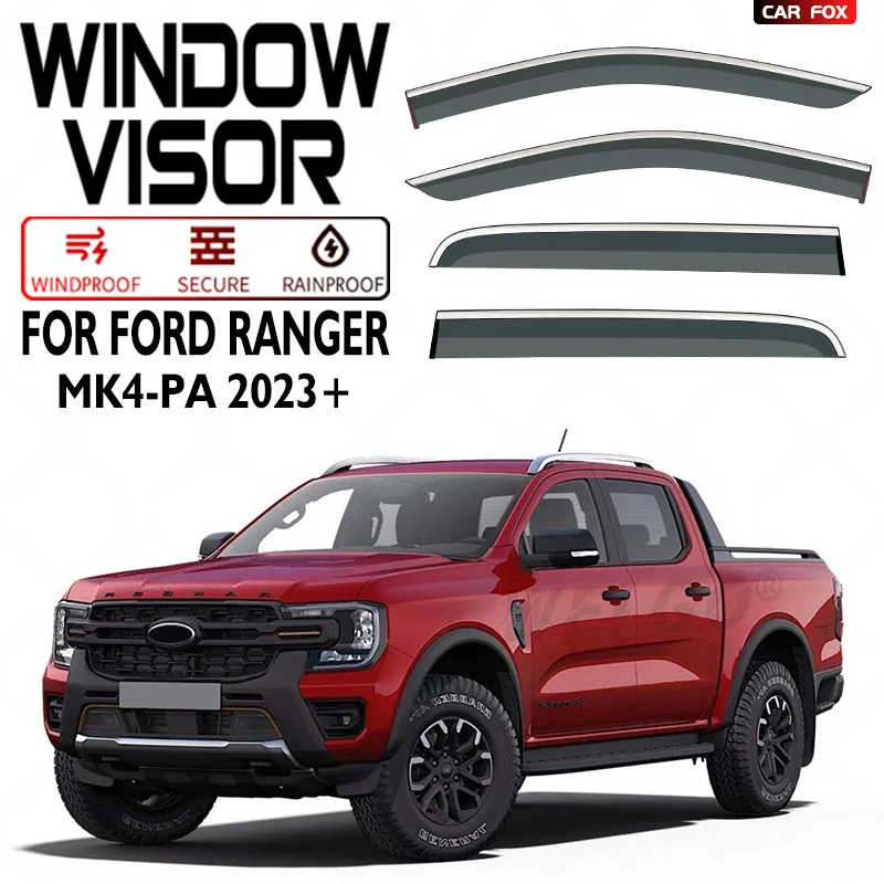 4Pcs For FORD Ranger 2011-2023+ Car Window Visor Awning Shelters Windshield Side Window Rain Sun Shade Auto Accessories
