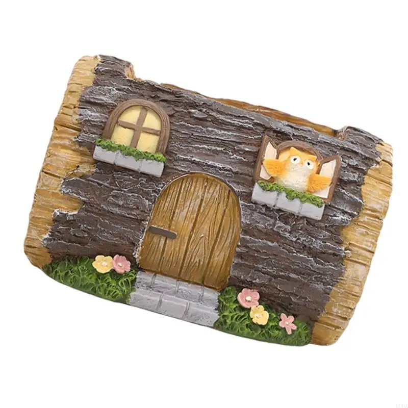 U0DA Stump House Figurines Planter Decorations for Flower Pot Windowsill Figurine