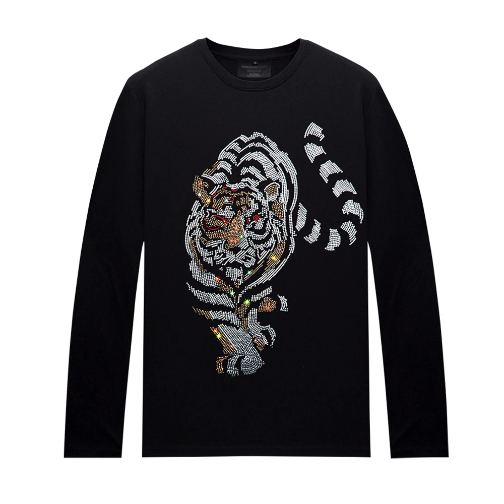 

Designer Rhinestones Shirt for Men Women Long Sleeves Tops T-shirt Hot Drill Mercerized Cotton Tees Spring Autumn Clothes