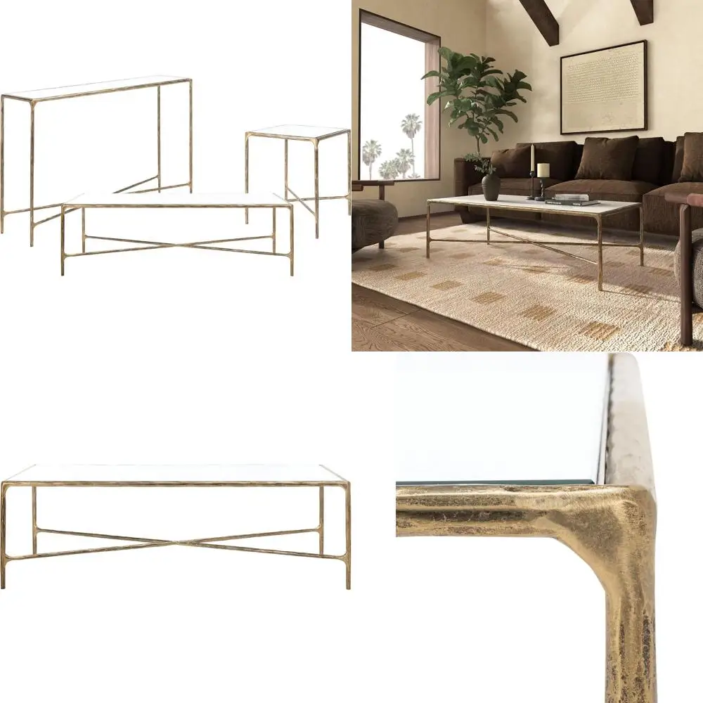 

Brass and Glass Top Rectangular Coffee Table, Fully Assembled