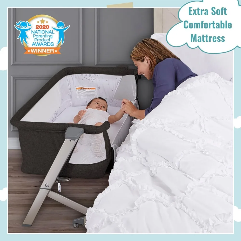 Bassinet and Beside Sleeper in Black, Lightweight and Portable Baby Bassinet, Five Position Adjustable Height