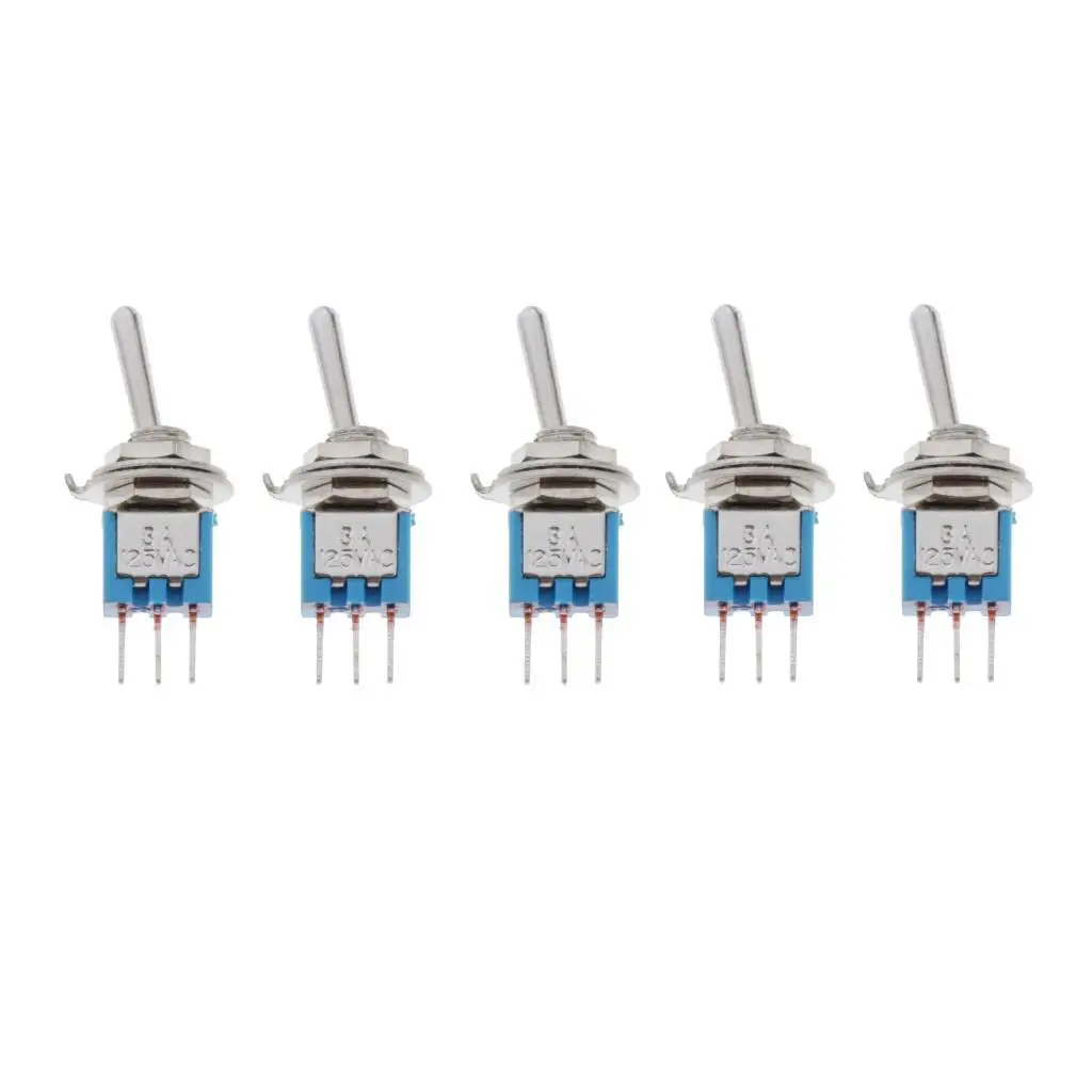 5Pcs Three Pin Mini ON-ON Rocker Switches 3PDT PCB Toggle Switch Stainless Steel, for Electronic DIY and Dashboard Solutions