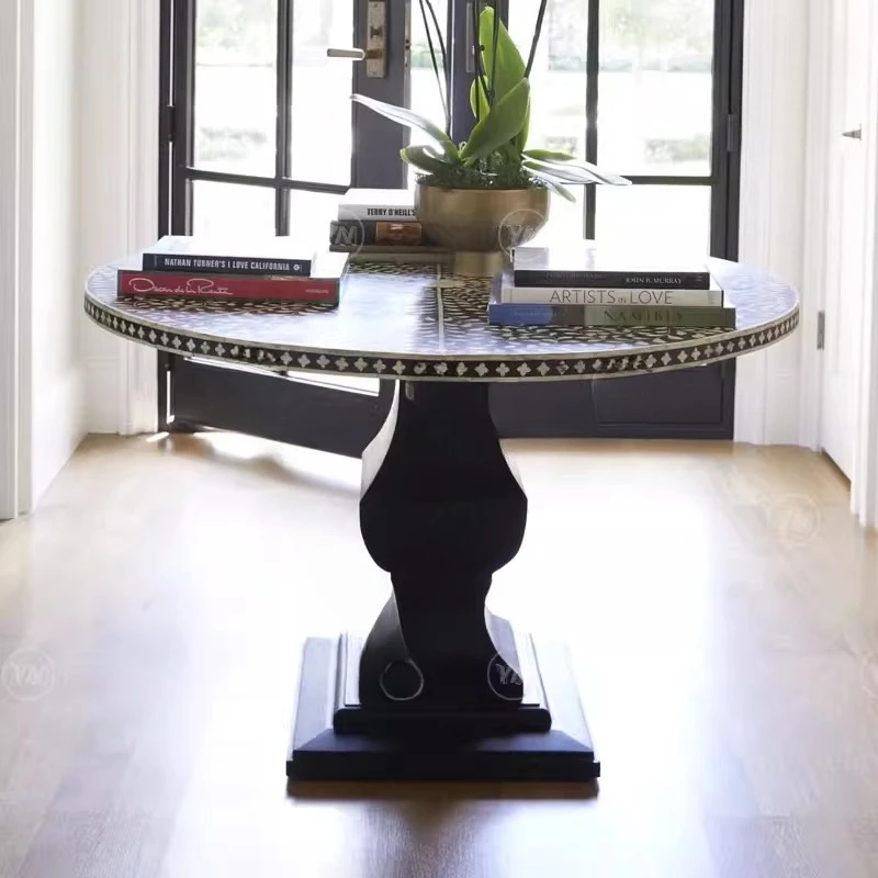 Magic solid wood dining table black and white contrasting color table neoclassical dining table