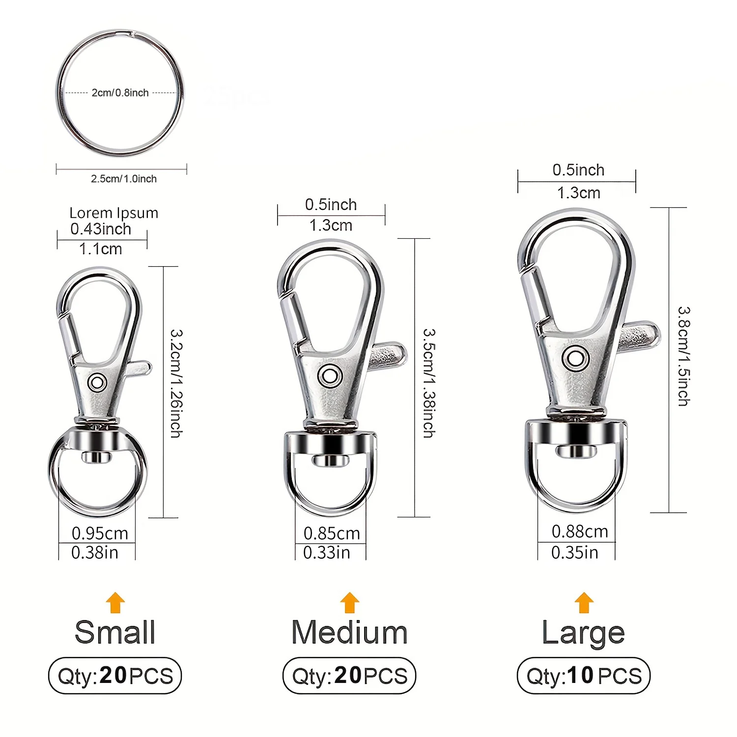 100PCS Keychain Hooks with Key Rings,.Metal Swivel Lobster Claw Clasps, for Keychain Clip Lanyard, Jewelry Making, Crafts image 3