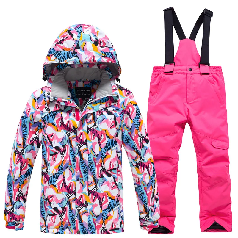 Ensembles de vêtements de plein air trempés de neige pour enfants, manteau de ski et pantalon à bretelles, olympiques pour enfants, moins chers, garçons et filles, 506