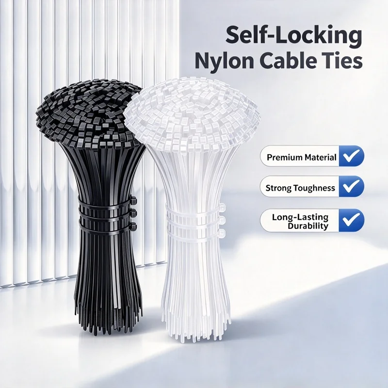 100pcs Black And White Plastic Clamp Cable Tie Nylon Buckle Self-Locking Cable Tie Garden Fixed Binding Zip Ties