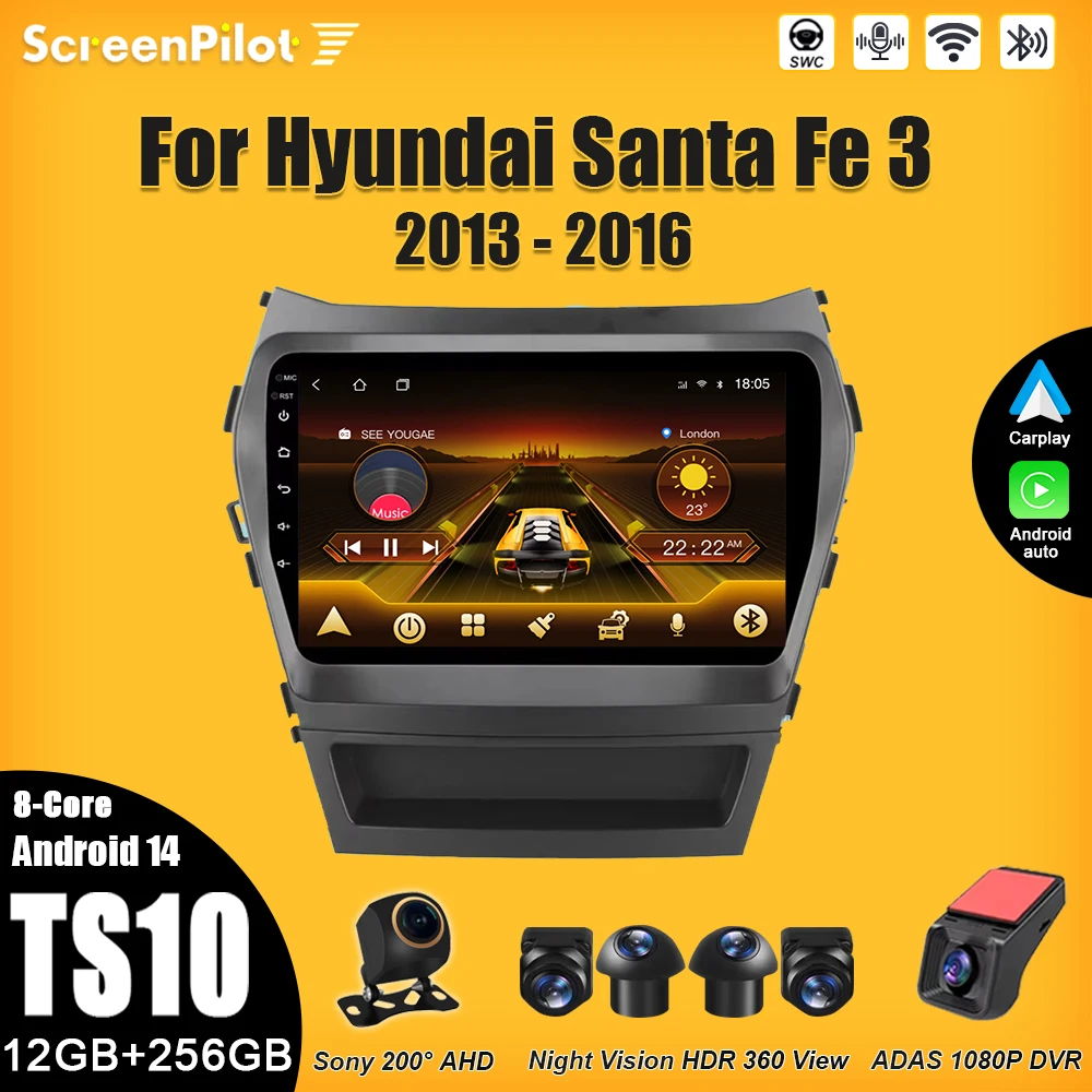 

Car Radio For Hyundai Santa Fe 3 2013 - 2016 Intelligent System 8 Core GPS Navigation Wireless Android Auto Mirror Link RDS