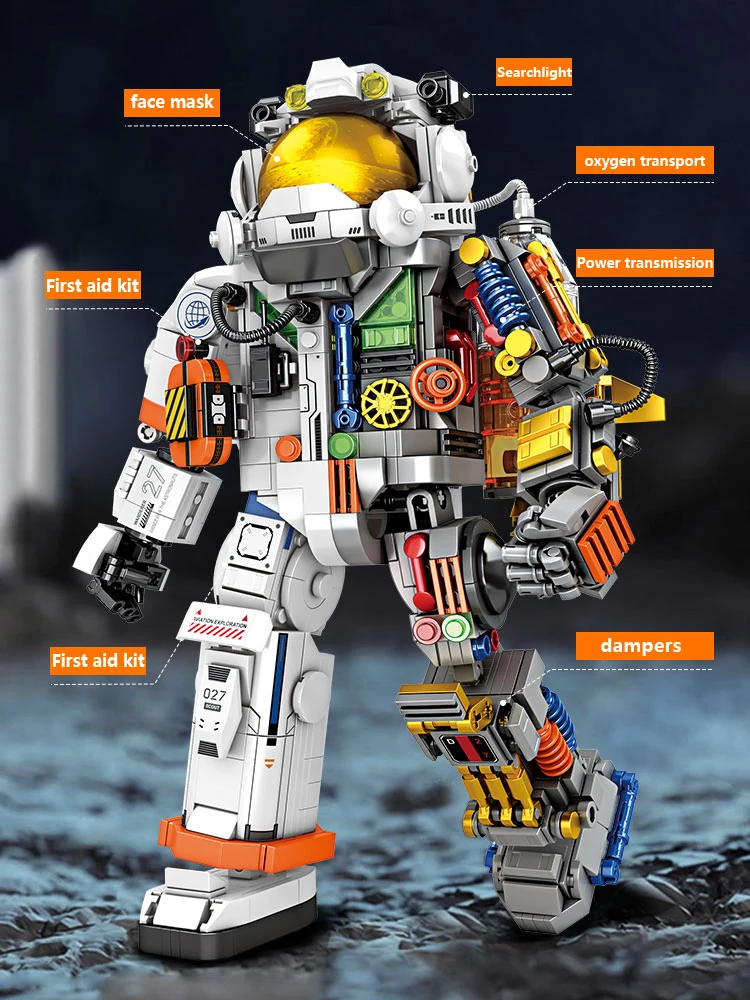 

Building block toys; astronaut; space station; cosmonaut; space capsule; puzzle toys; cosmic series building blocks.