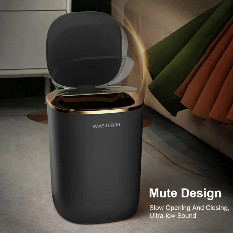 12L Smart Sensor Black Trash Can Induction Bin Bathroom Luxury Garbage Bucket For Kitchen Toilet Wastebasket