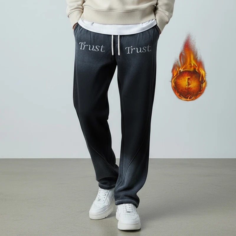 

Мужские брюки с надписью American High Street, свободные прямые брюки на флисовой подкладке с принтом тай-дай, повседневные джинсы для мальчиков, молодежные брюки, мужская одежда