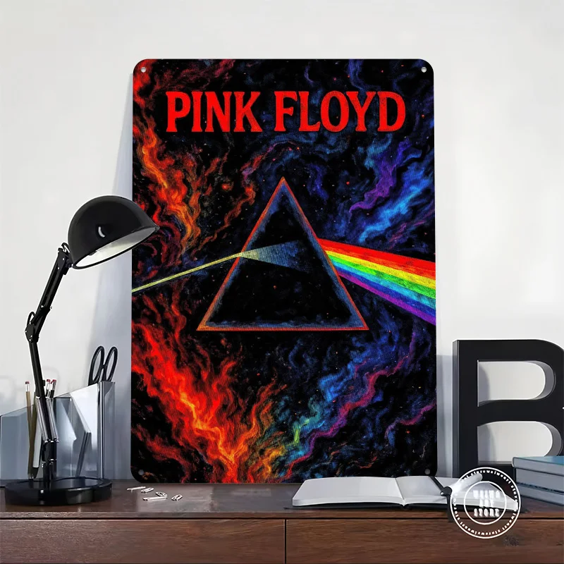 الوردي فلويد الجانب الداكن من القمر المعادن المشارك تين علامات جدار الفن علامة معدنية مخصصة للديكور المنزل غرفة المعيشة الديكور