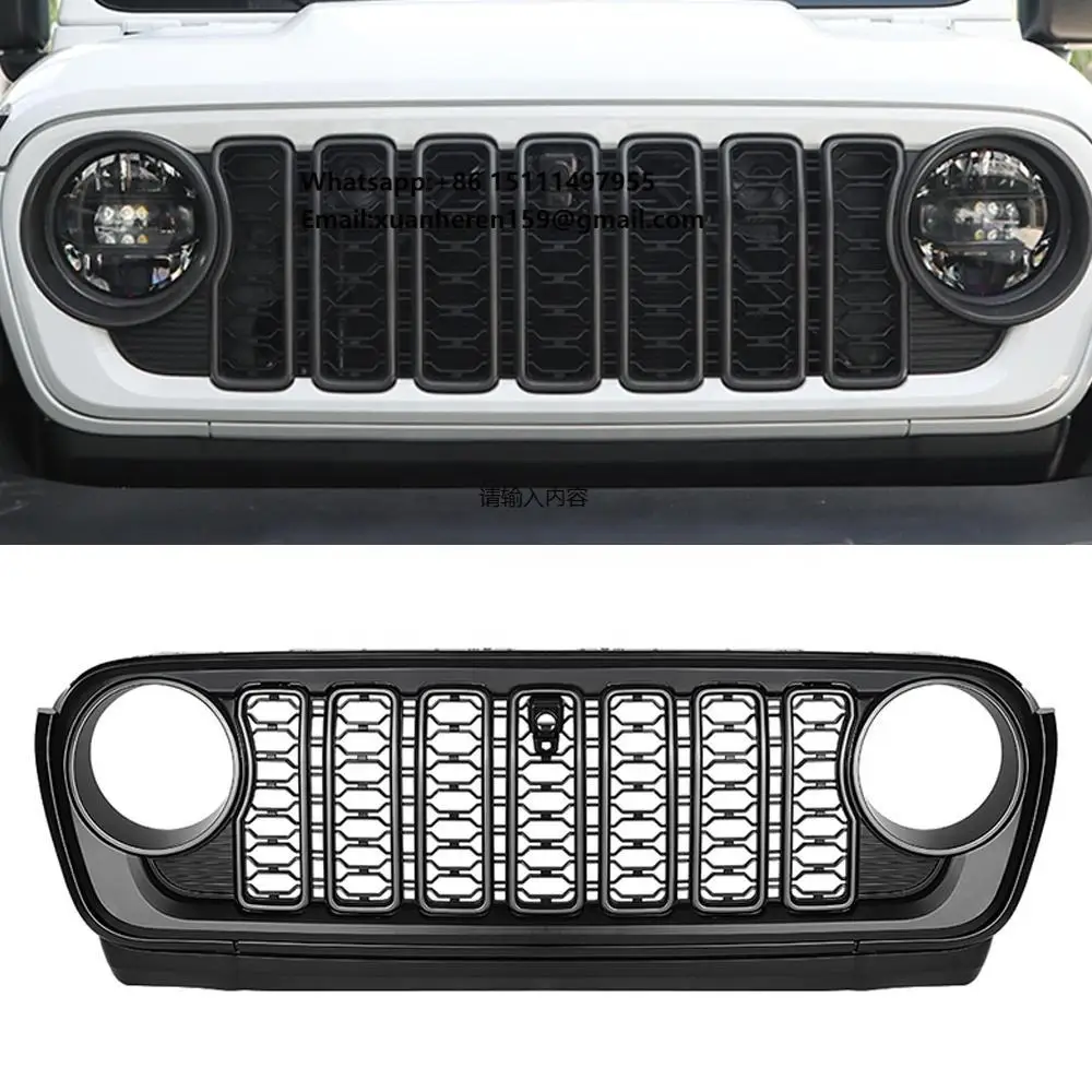 

Аксессуары для Jeep Wrangler JL 18-24: Автомобильная решетка радиатора для бездорожья, автоматический тюнинг, передний бампер, черная решетка из ABS-пластика