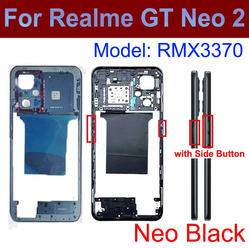 For Realme GT Neo 2 3 GT-5G GT 2T Neo Flash Middle Frame Housing &Middle Frame Holder with Side Power Volume Buttons Repair Part