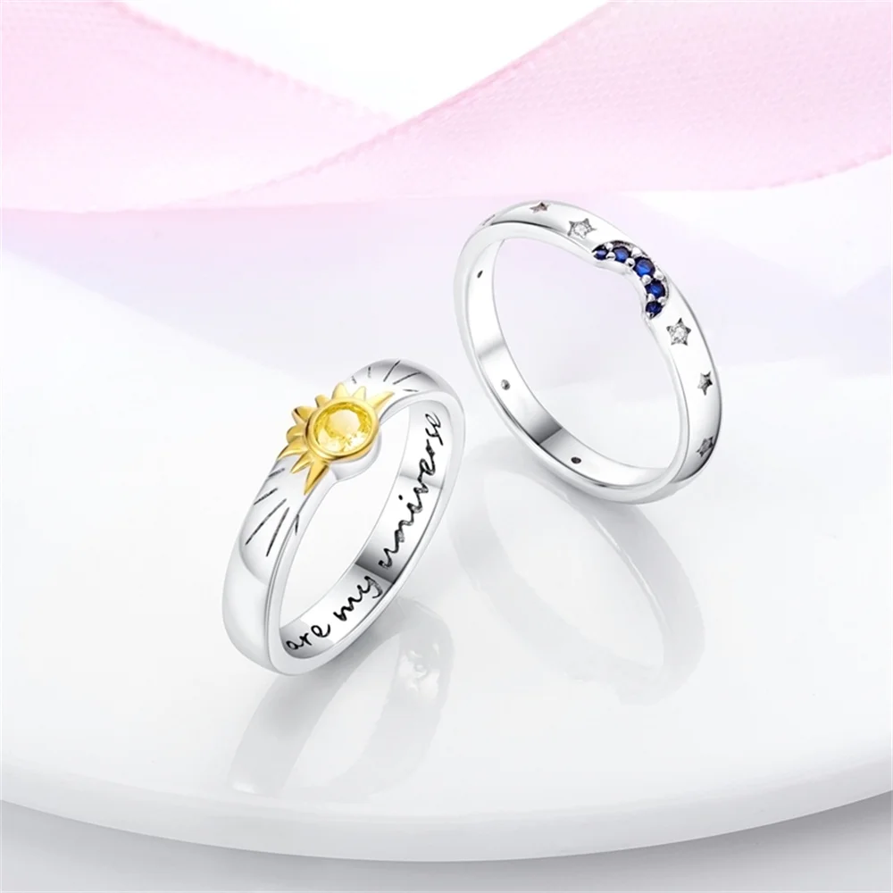 925 Silver Shiny Rings Sun & Moon Rings Rings for Couples Fashionable Women Party Jewelry Valentine's Day Gifts