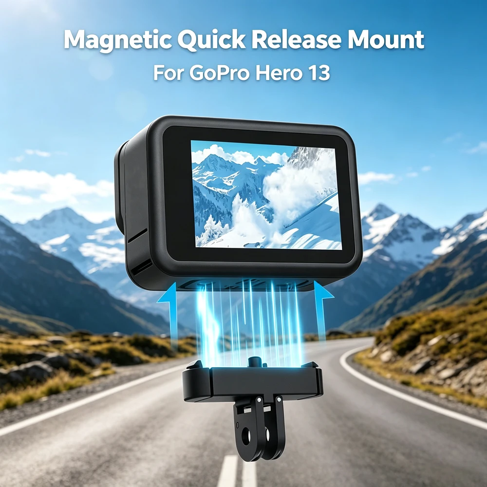 Magnetische Schnellwechselhalterung für GoPro Hero 13, Aluminium, faltbar, 2-Zinken-Adapter, Stativ-Daumenschraube, 1/4-Zoll-Gewinde, Action-Kamera-Kit