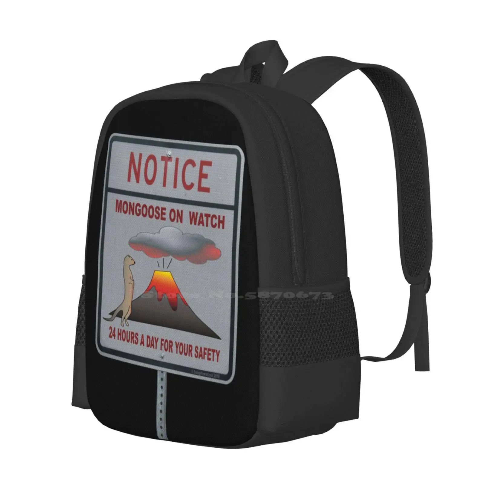 Notice-Mongoose On Watch 24 Hours A Day For Your Safety Large Capacity School Backpack Laptop Bags Mongoose Volcano Safety