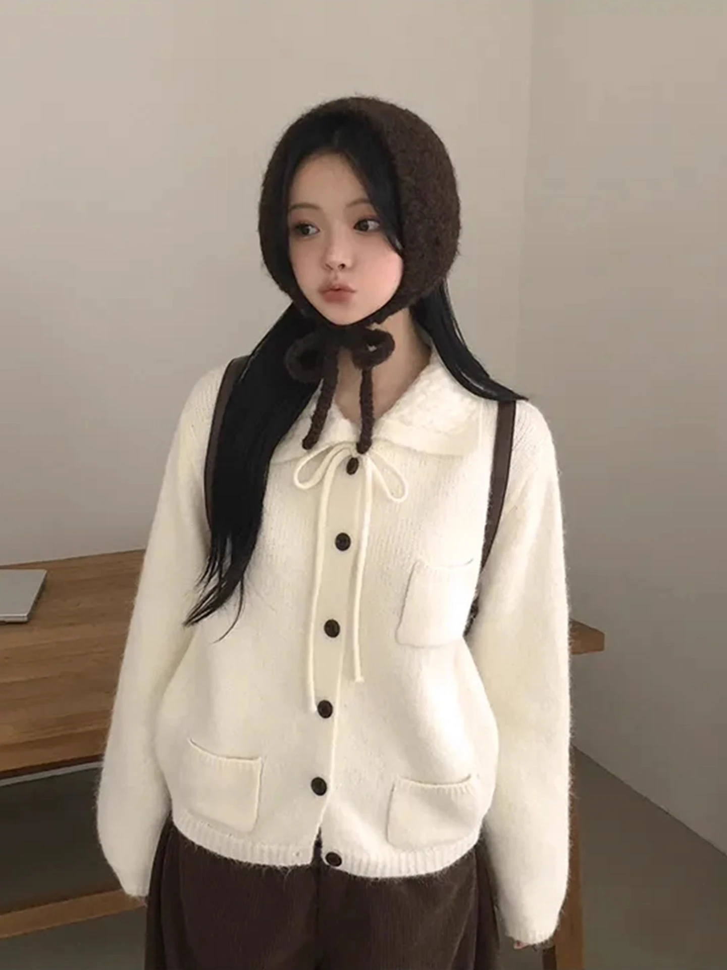 

Soft Cozy Knitted Sweater Coat Women's Autumn New Style Single Button Belted Open Cardigan Top Multiple Pockets Commute Style
