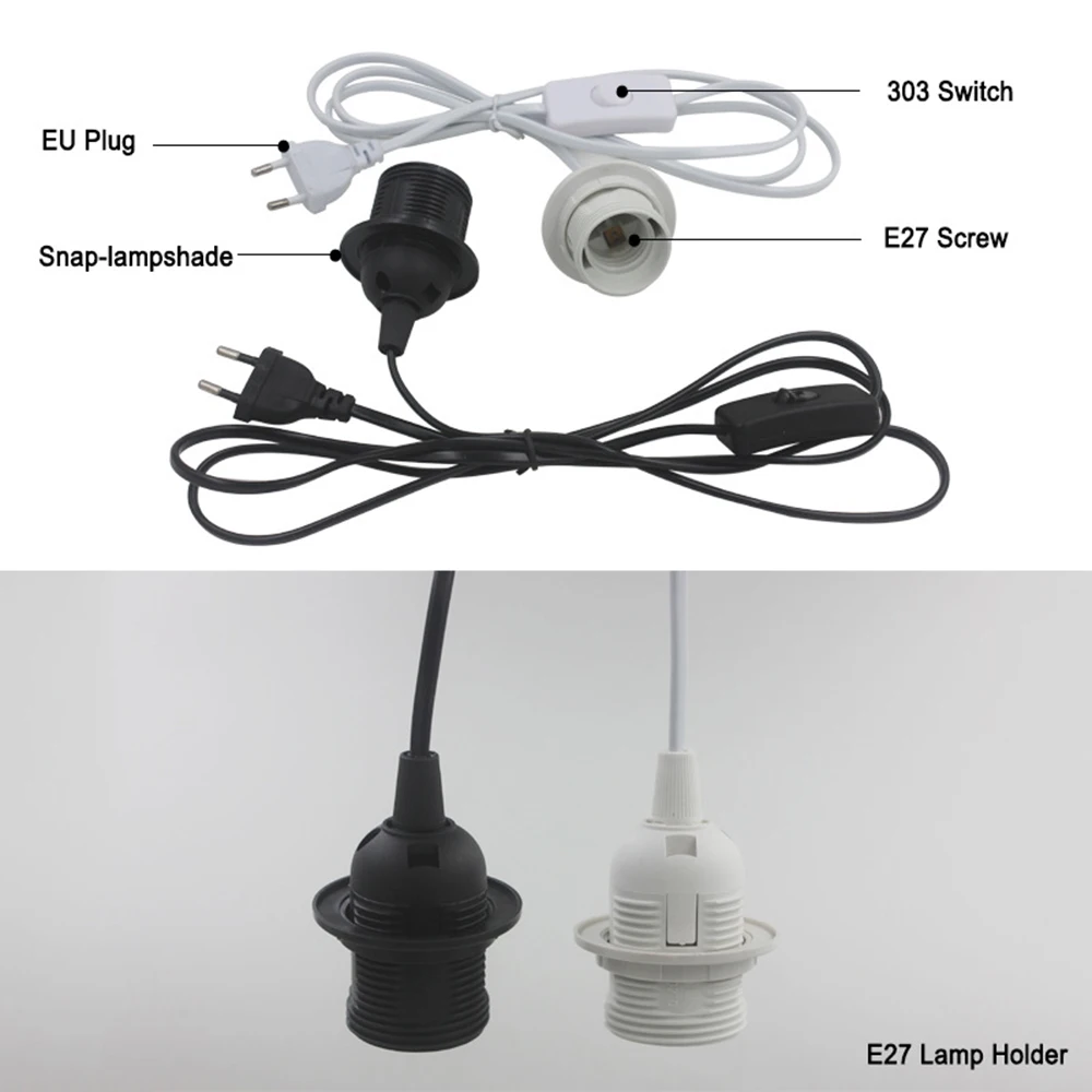 EU US Plug 1.8m Power Cord Cables E27 Full Teeth Lamp Base Holder With Switch Wire For Pendant LED Bulbs Fixture Hang lamp