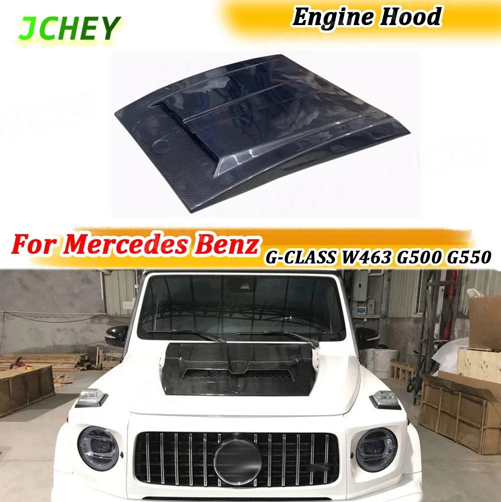 

JCHEY Dry Carbon Fiber Front Engine Hood Vent Cover for Mercedes Benz G-CLASS W463 G500 G550 G55 G63 FRP Bonnet Cap