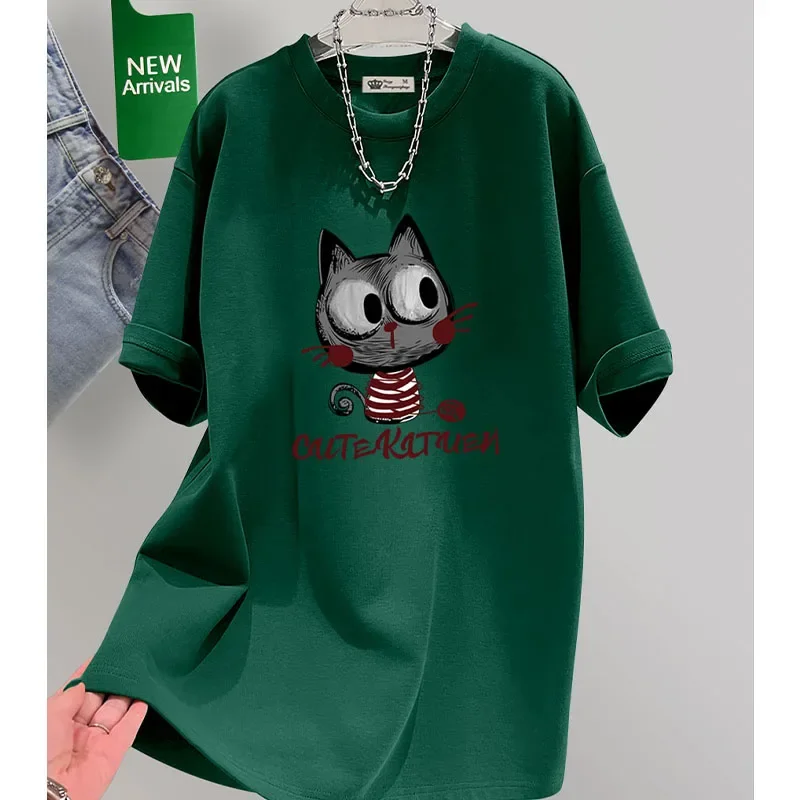 Summer Chic Cartoon Printed Drop Sleeves T-shirt Women Clothing Vintage Harajuku Y2k Sweet Casual Short Sleeve Top Pullovers