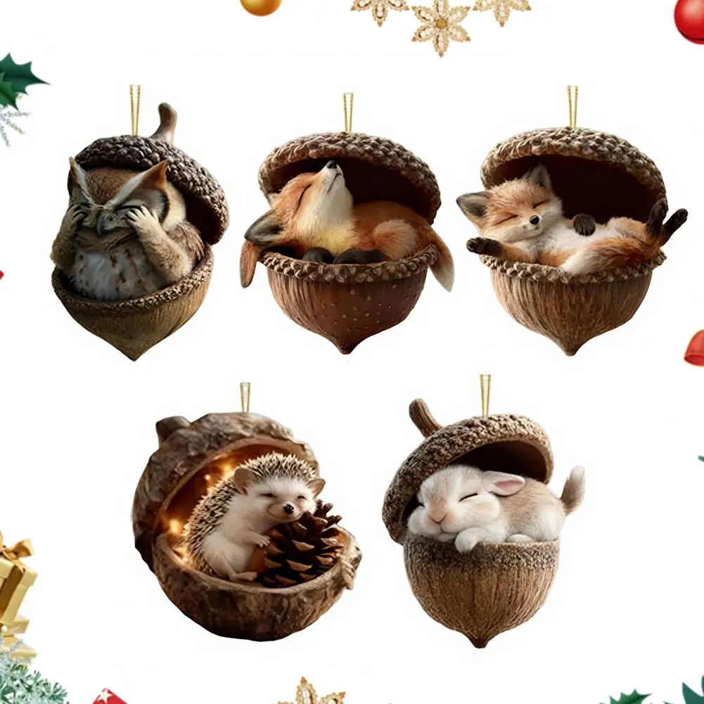 Christmas Ornaments Cozy Forest Acorn Ornaments Rustic Pine Cone Christmas Decorations 2d Acrylic Woodland Hanging for Tree