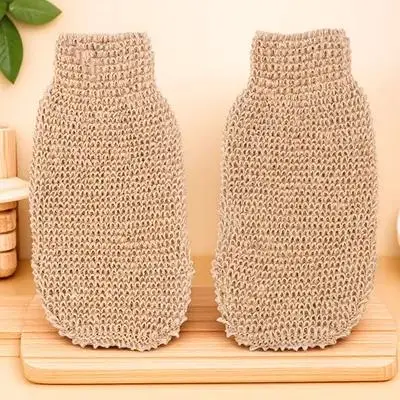 2 قطعة قفازات حمام التقشير رامي الجوت سنفرة الجسم قفاز لإزالة الجلد الميت تنظيف عميق قابلة لإعادة الاستخدام دائم قابل للغسل فرشاة للجسم