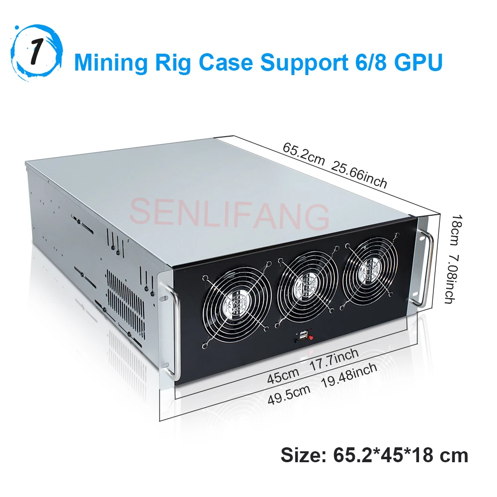 NEW 6/ 8 GPU 4U Server Case Mining Frame Rig Frame Motherboard Housing ETH BTC Miner Case with 6 Cooling Fans (Without GPU)