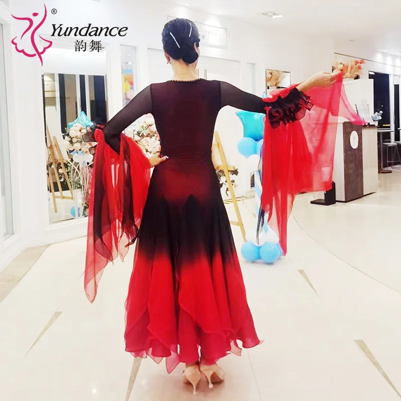 B-24108 New Women Modern Dance Rhinestone Color Diversity Dress Ballroom National Standard Waltz Competition Performance