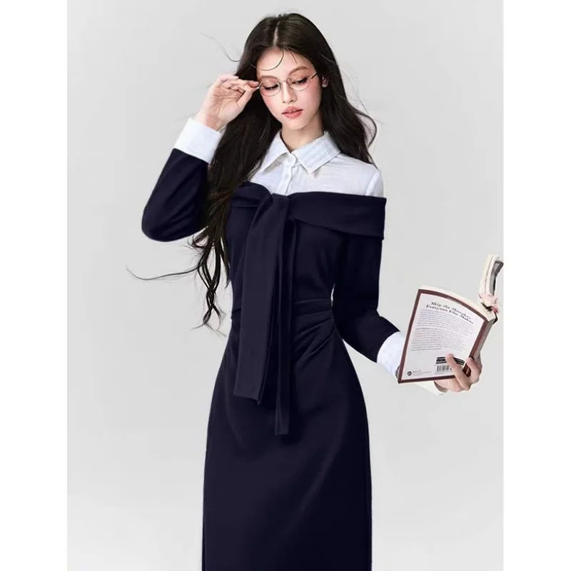

Elegant Style Skirt Slimming fake Two-Piece Dress Spring Autumn New Arrival Fashionable Slim Fit Dress