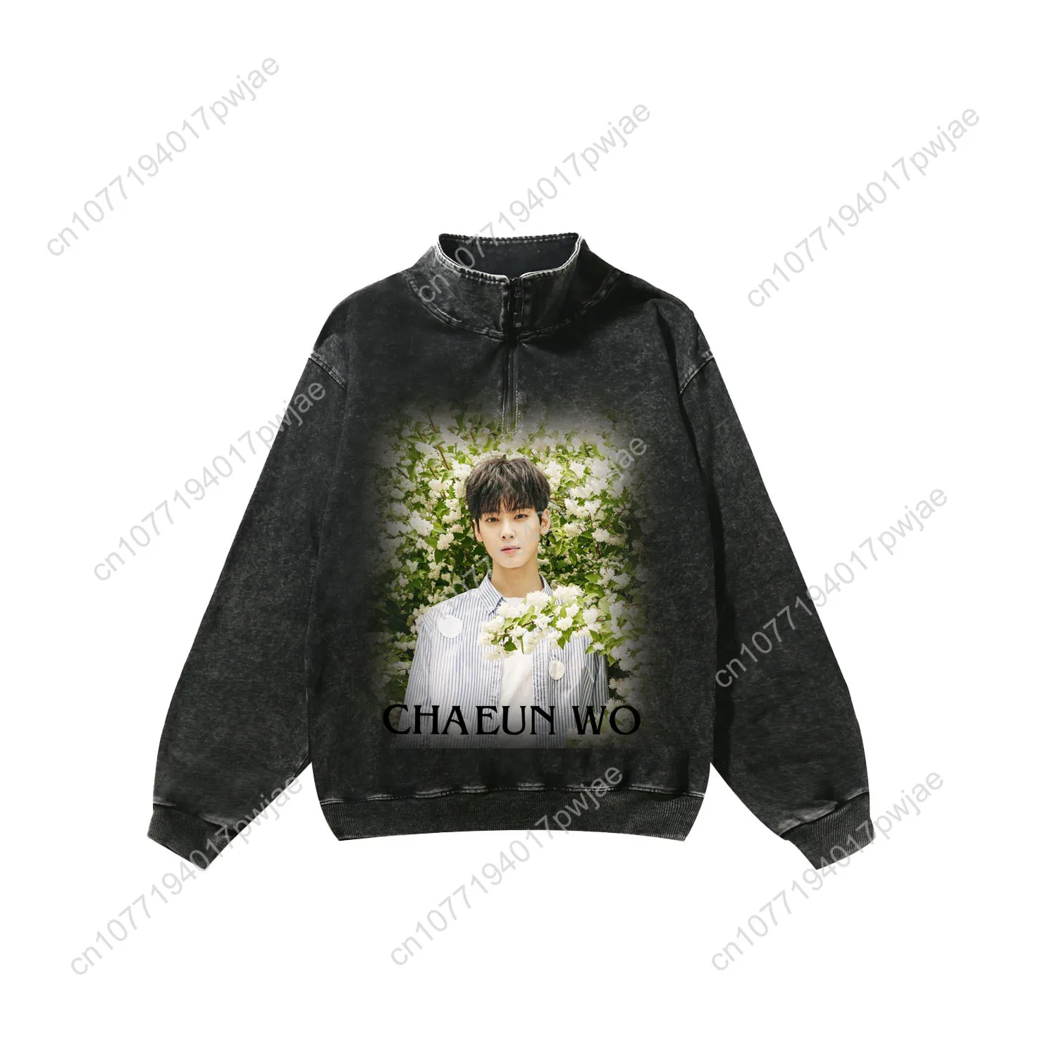 KPOP Cha EunWoo Custom Retro Sweatshirt Mans Womans Half Zipper Vintage Sweat Shirt Photo Custom Made Tops