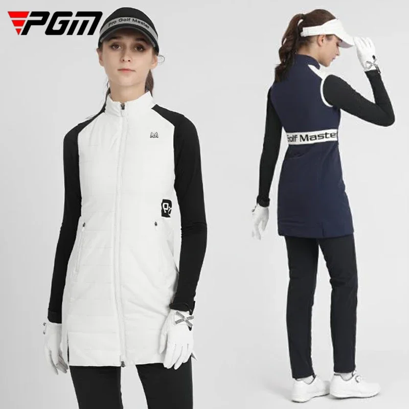 Pgm Winter Women Golf Long Vest Warm Cotton Inside Waistcoat Ladies Slim Thicken Coat Female Sleeveless Golf Jacket S-XL