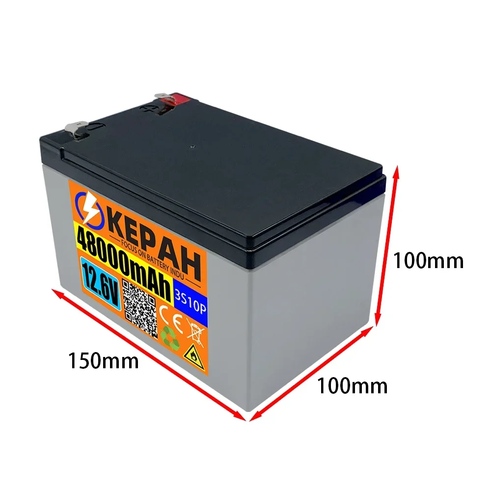 48ah 12,6v high power lithium battery + charger, suitable for 12V voltage equipment, inverter xenon lamp and solar street lamp