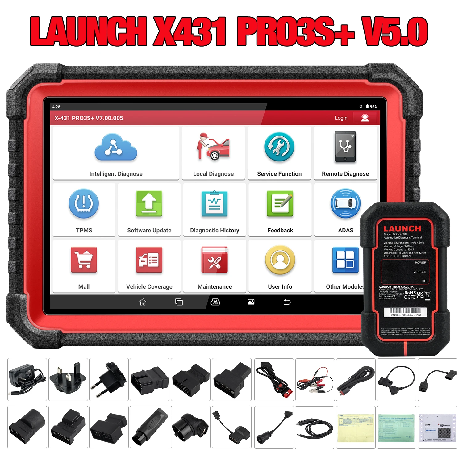 إطلاق X431 Pro3s Plus V5.0 "أدوات تشخيص نظام كامل للسيارات ، ECU الترميز اختبار نشط ، OBD2 الماسح الضوئي ، PK x431 Pro V +