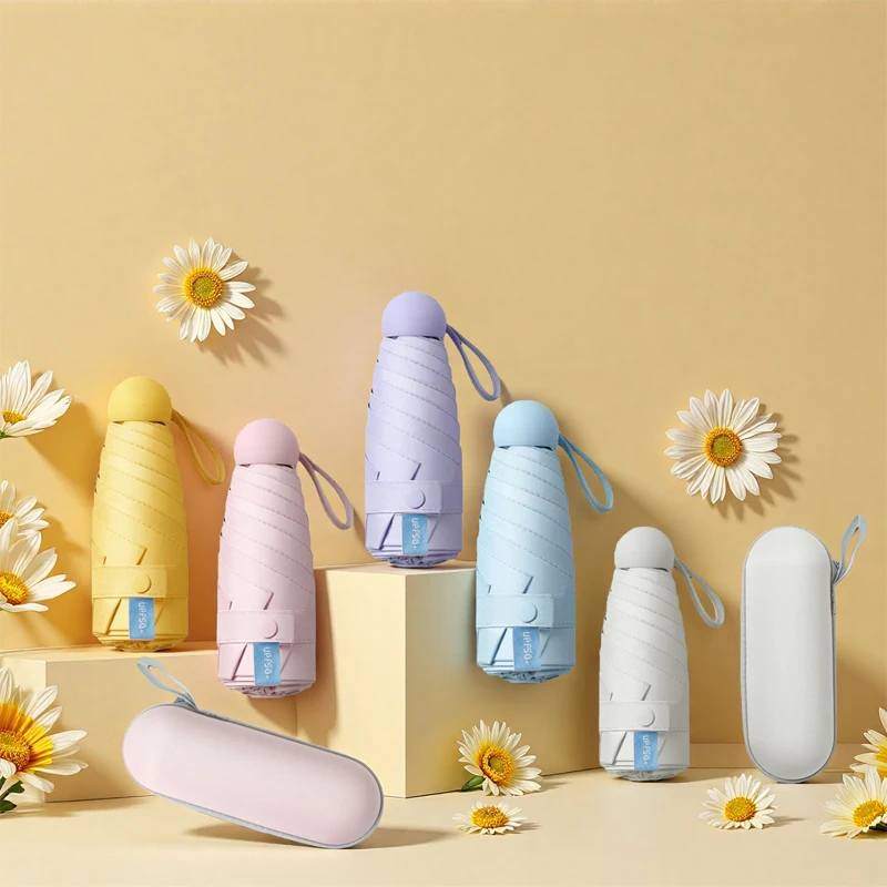 

Casual 6Bone Capsule Umbrella Sunny and Rainy Dualuse Rainproof Sun Protection Outdoor Traveling Portable Mini Folding Umbrellas