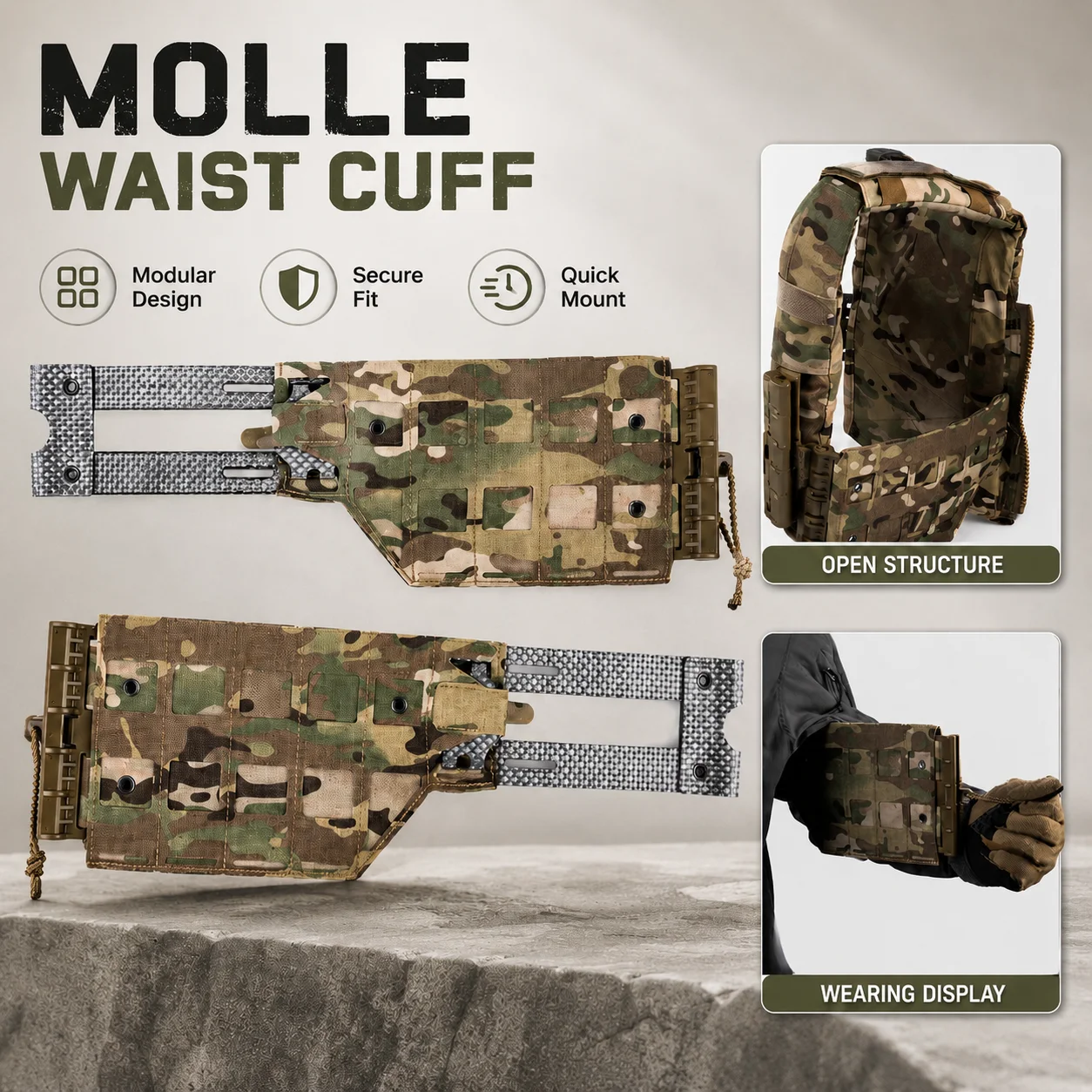 Tactical MOLLE Cummerbund with Quick Release Buckle, Adjustable Plate Carrier Waist Strap for Airsoft Hunting Outdoor Vest Gear