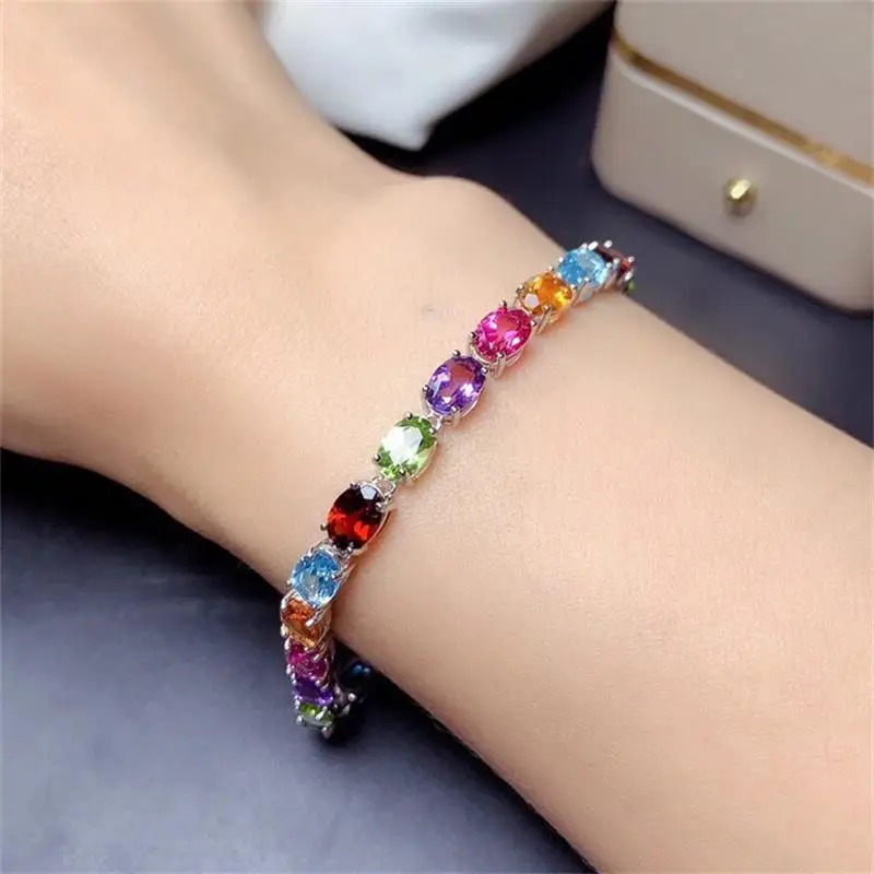 Bracelet Women 925 Sterling Silver Colorful CZ Stone Bracelet Sweet Girls Gift Fashion Lady Dazzling Colorful CZ Bracelet