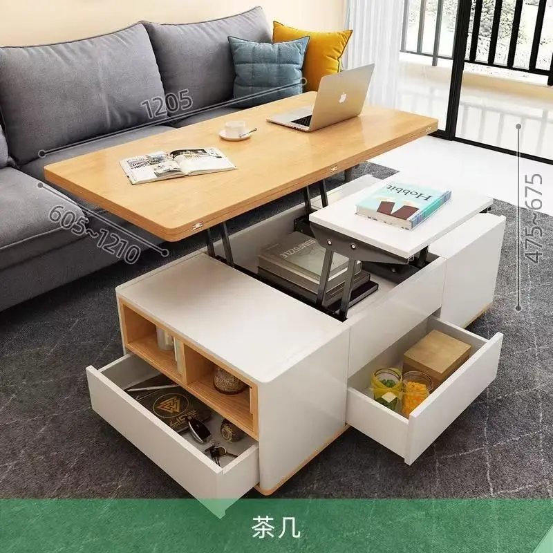 #Multi-functional Apartment Height-adjustable Coffee Table Dining Table With Chairs Movable For Living Room Table