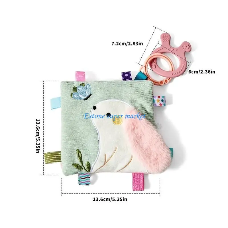 090B الكرتون الأرنب الطفل حشرجة الموت لعبة منشفة مهدئة لتطوير التحفيز السمعي والبصري مع عضاضة الملمس