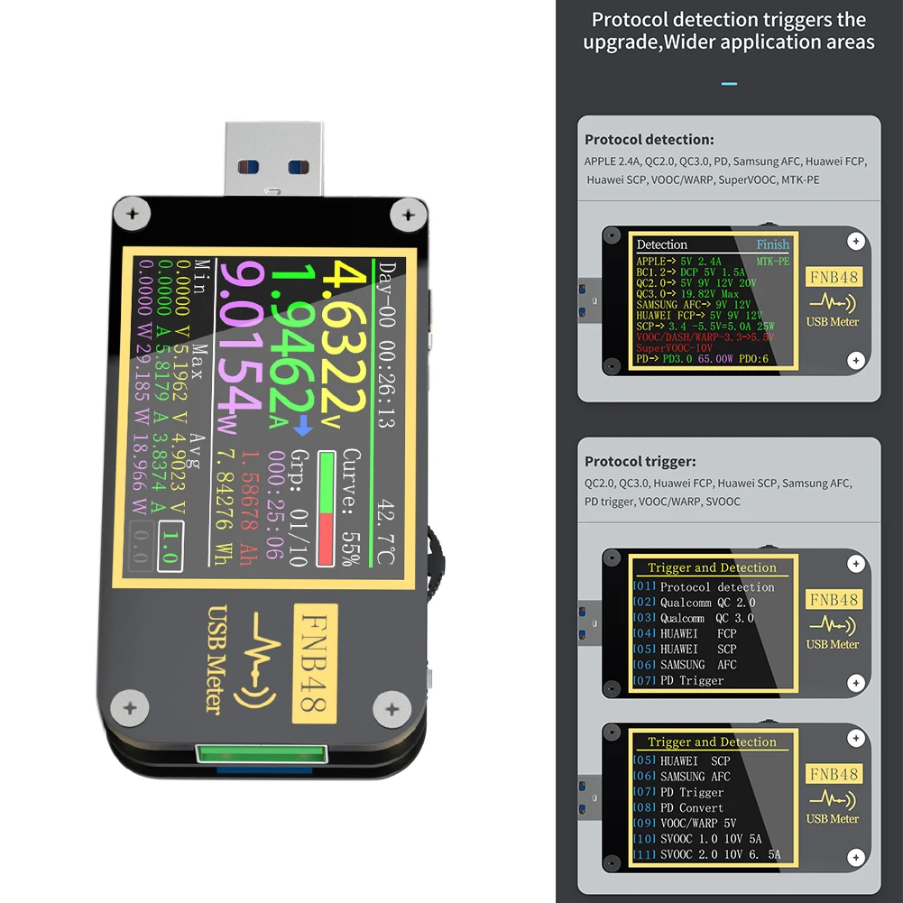 FNIRSI-C1 FNB48 Voltmeter Current Quick Recharging Protocol Tool Multimeter Trigger Ammeter USB QC4 PD3.0 PPS Capacity Tester