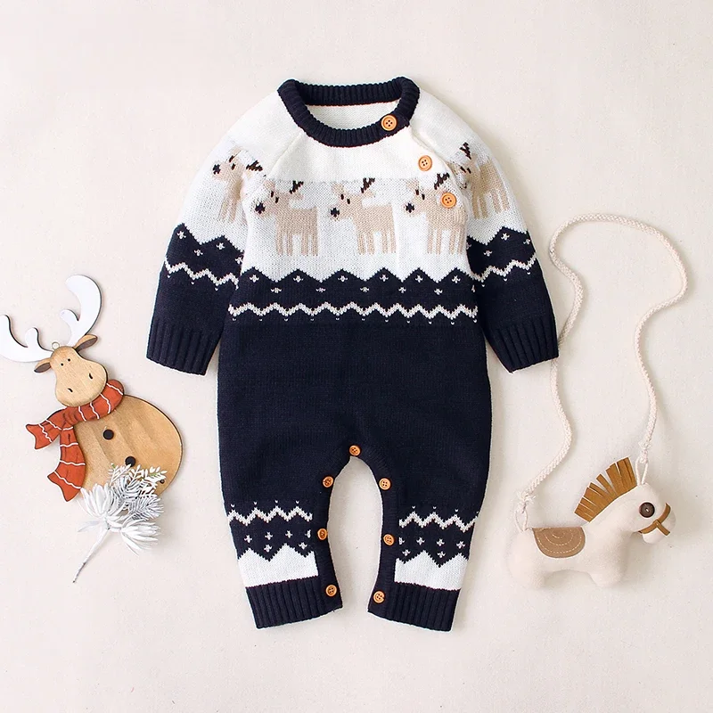 Cartoon Knitted Children\'s Overalls One Piece Infant Kids Outfits Baby Rompers Christmas Newborn Boys Girls Jumpsuits Costumes