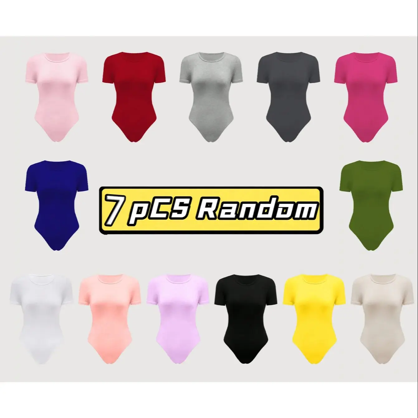 

Модный цельный топ из семи частей с круглым вырезом и короткими рукавами, удобный и универсальный (цвета случайные)