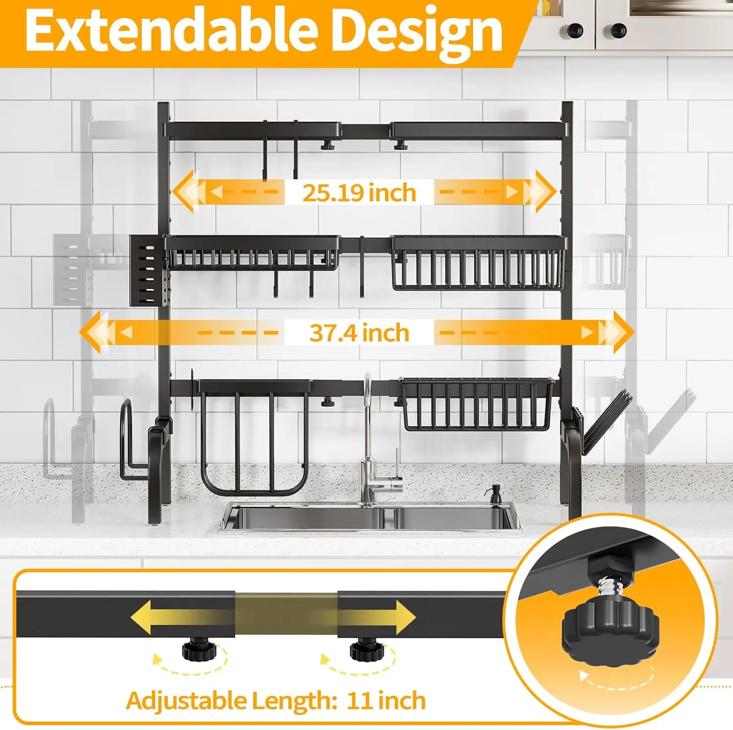 Over The Sink Dish Drainer Drying Rack, Adjustable (25.19