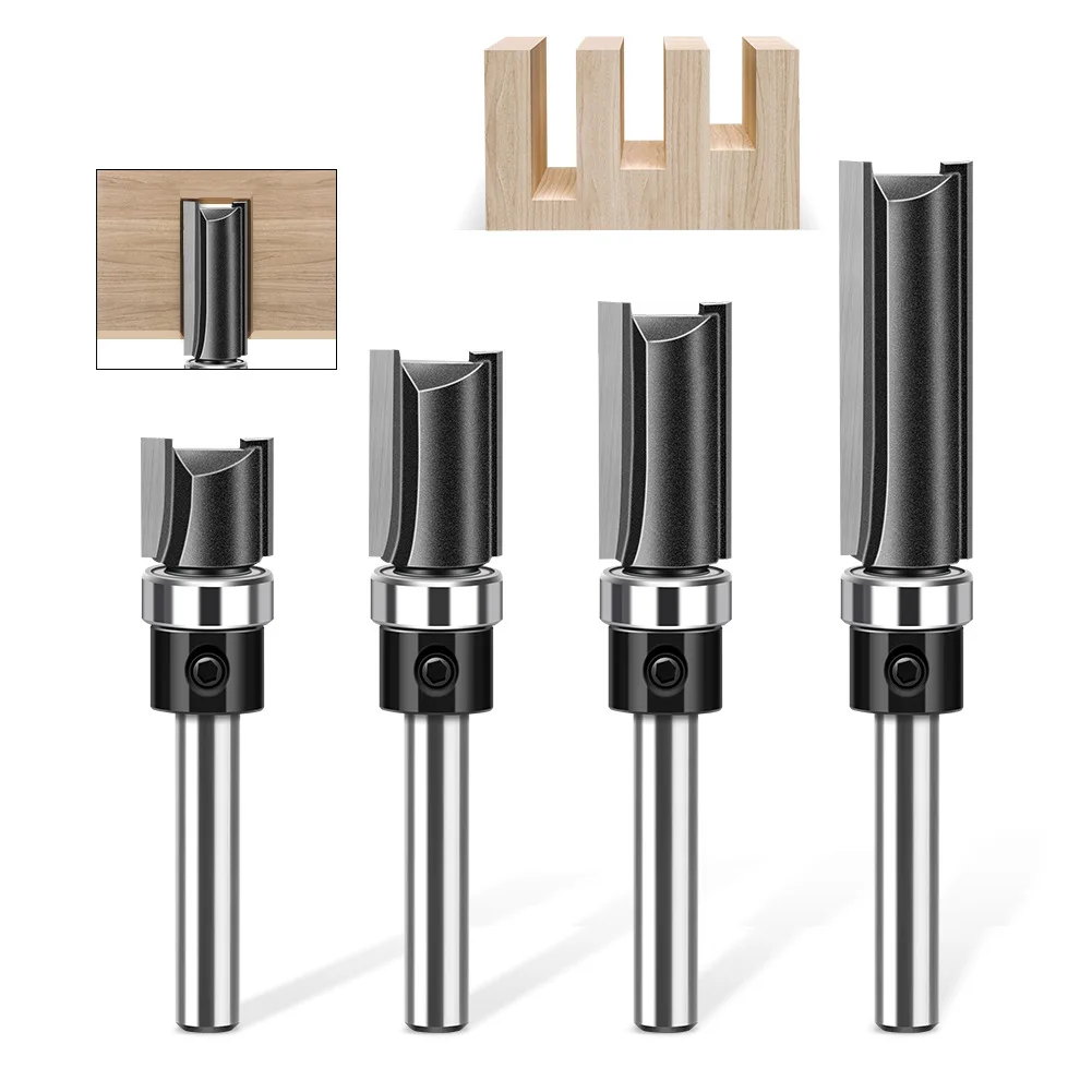 1pc 6/6.35mm Shank Bearing Straight Router Bit Copy Trimming Cutter Line Cutter Trimmer Machine Milling Cutter Woodworking Tools