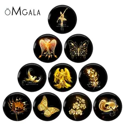 Golden Black Angel Butterfly Leaves Patterns 12mm/18mm/20mm/25mm Round Photo glass cabochon demo flat back Making findings