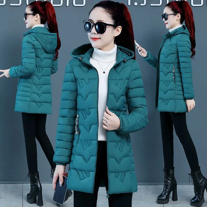 Women, Medium To Long Length, Cotton Jacket 2024 Winter New  Sim And Stylish, Mother\'s Down Cotton Jacket Female Warm Cardigan