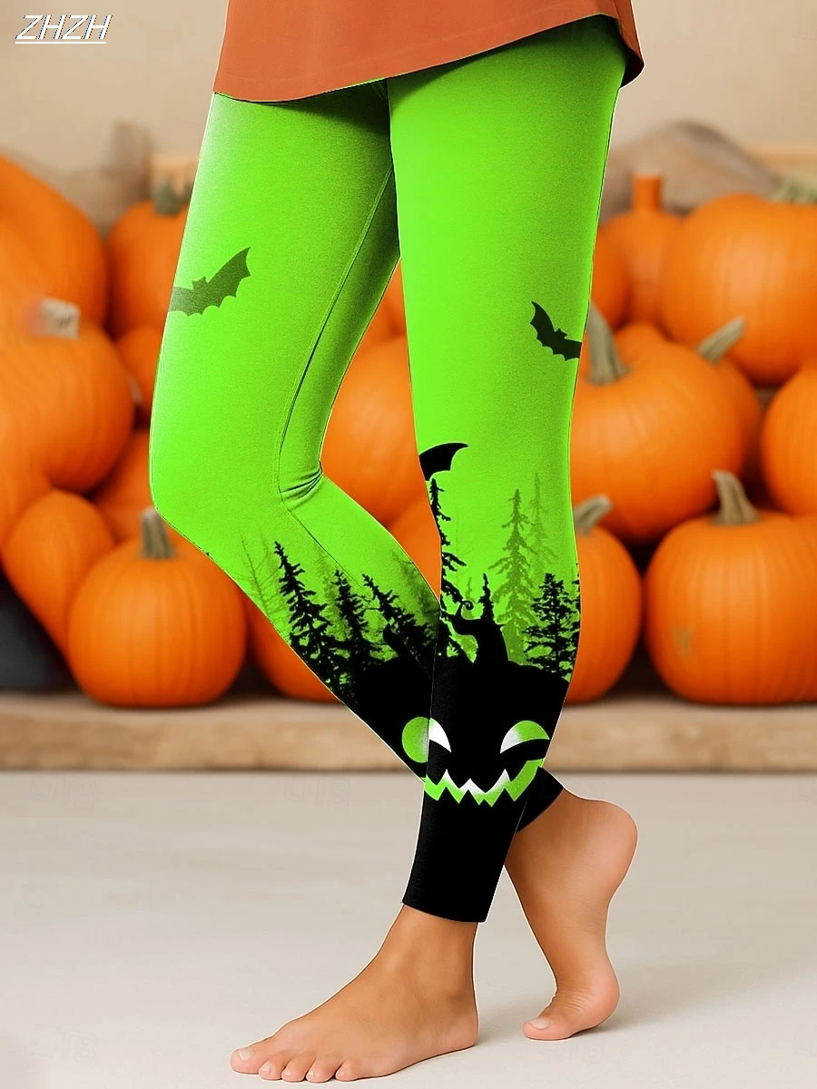 여성용 레깅스 2025 할로윈 테마 그래픽 야외용 바지 폴리에스터 스판덱스 신축성 있는 허리밴드, 컨트롤 폴 스트리트웨어