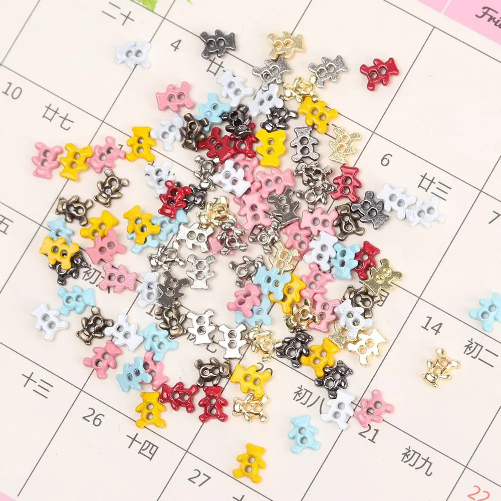 20/40pcs 6mm Bear Pattern Decoration Dollhoues Miniature Mini Buttons DIY  Clothes Clothing Sewing Buckle Metal Buckles
