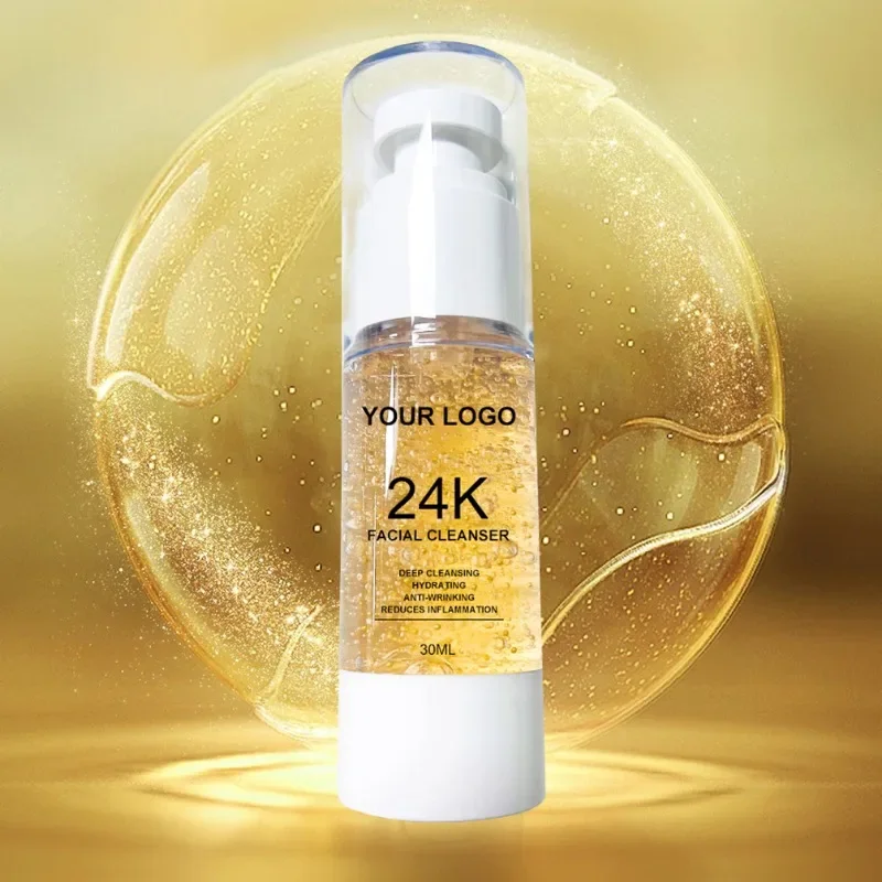 Private Label 24k Gold Face Wash Gentle Easy To Use Deep Cleaning Hydrating Anti-wrinking Reduce Inflammation 30ml Makeup Bulk