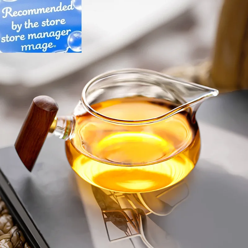 

300ml Heat-resistant Glass Tea Pitcher Divide Tea Cha Hai Dispenser Wooden Handle Justice Cup White Tea Fair Mug Cafes Supplies